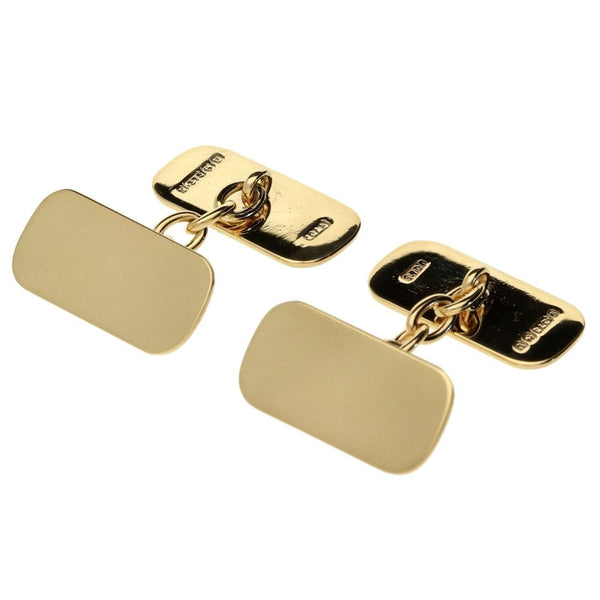 Gents 9ct Yellow Gold Plain Double Rectangle Cufflinks - 5.8g