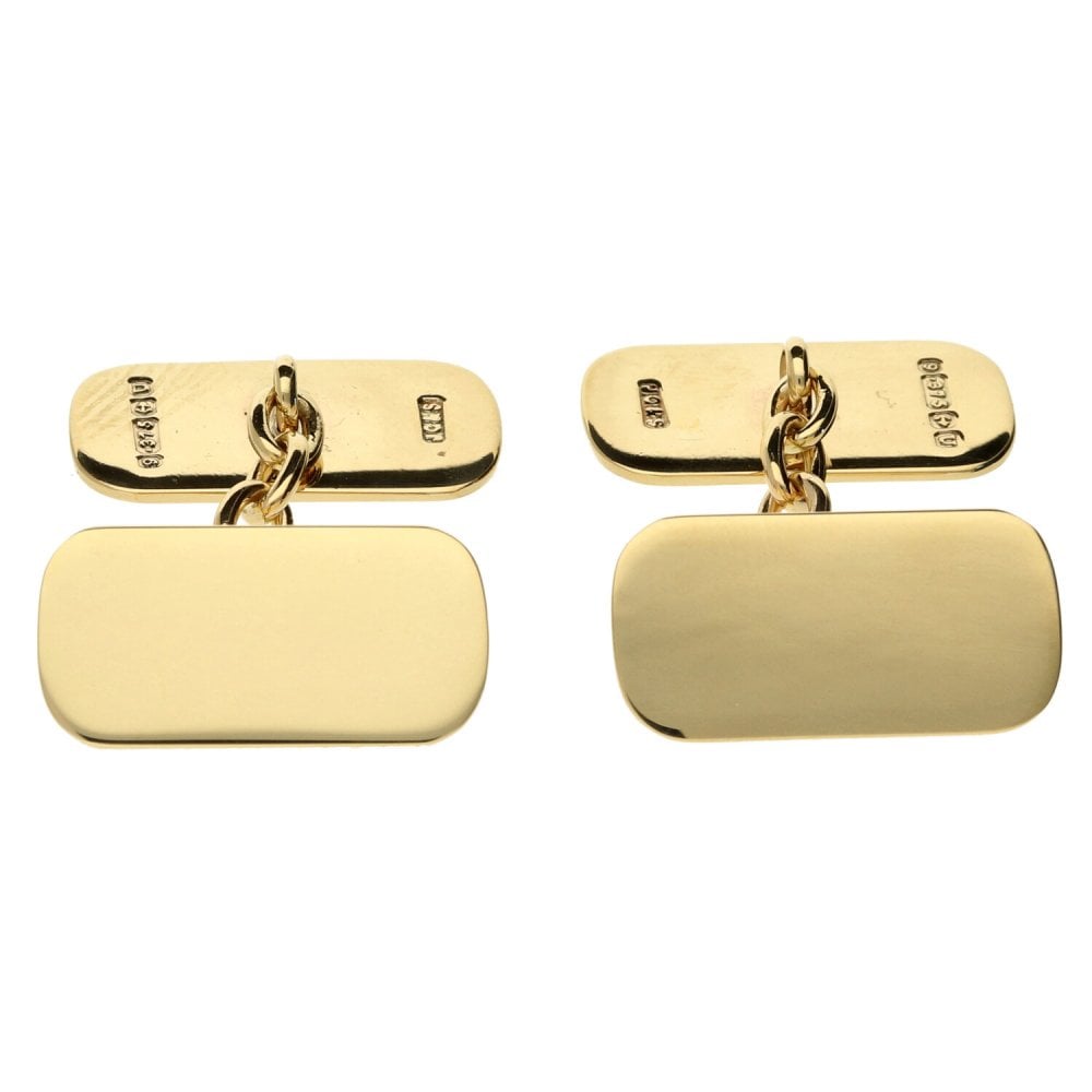 Gents 9ct Yellow Gold Plain Double Rectangle Cufflinks - 5.8g