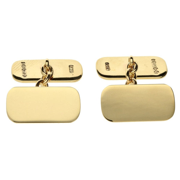 Gents 9ct Yellow Gold Plain Double Rectangle Cufflinks - 5.8g