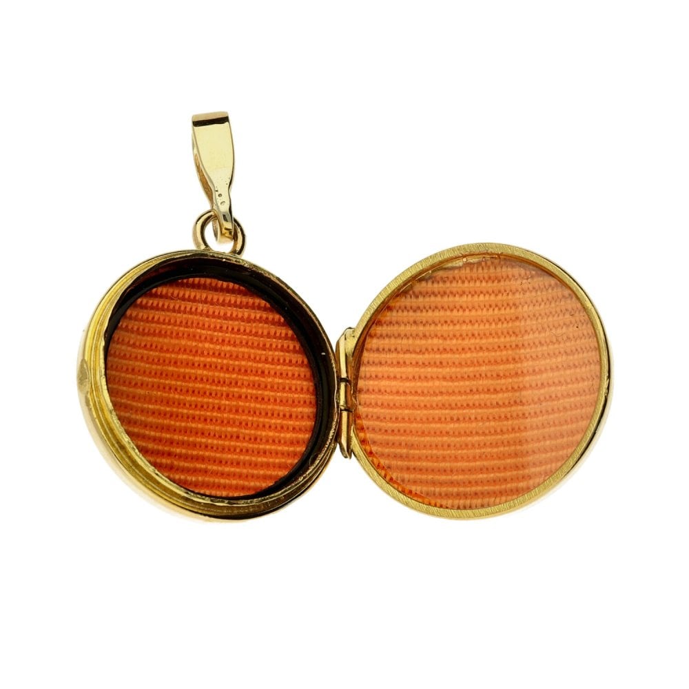 9ct Yellow Gold Round Half Engraved Feather Locket - 2.9g