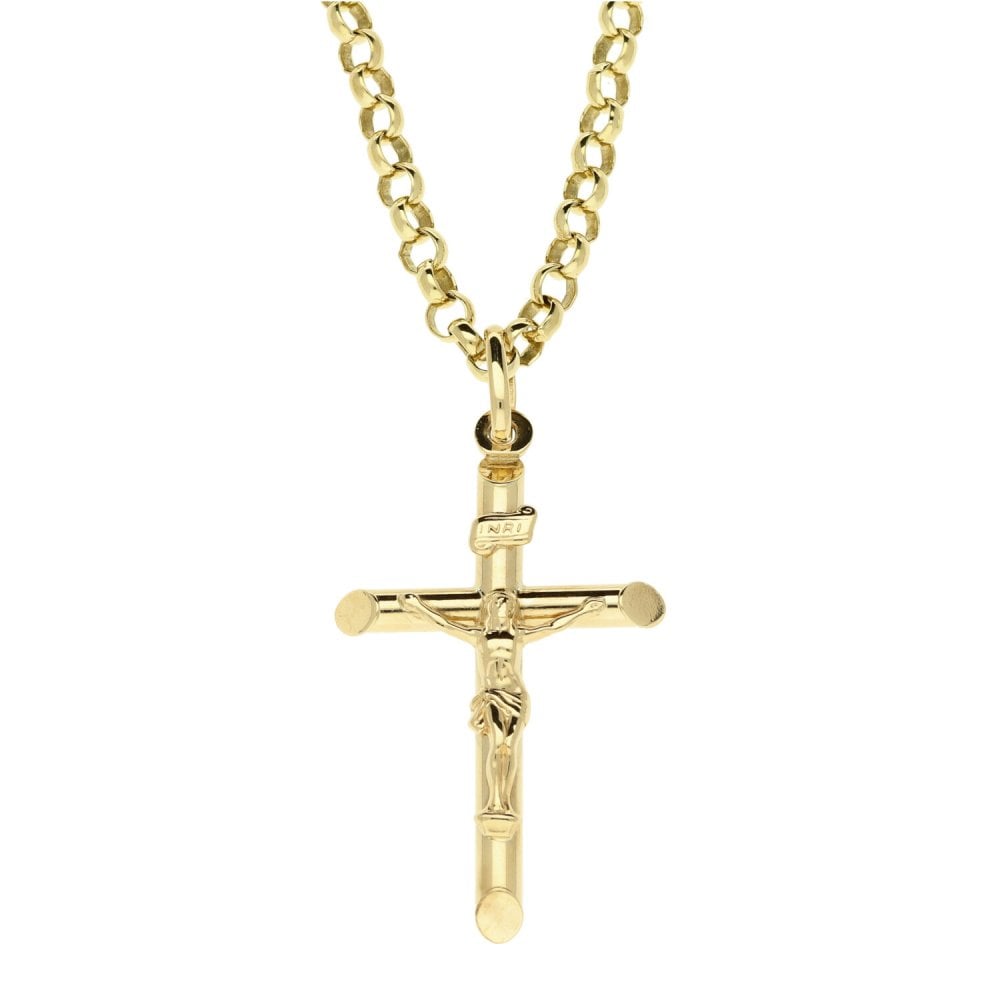 9ct Gold 20-inch Round Belcher Chain & Hollow Crucifix-12.4g