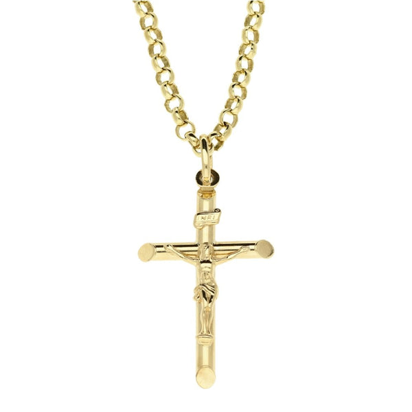 9ct Gold 20-inch Round Belcher Chain & Hollow Crucifix-12.4g