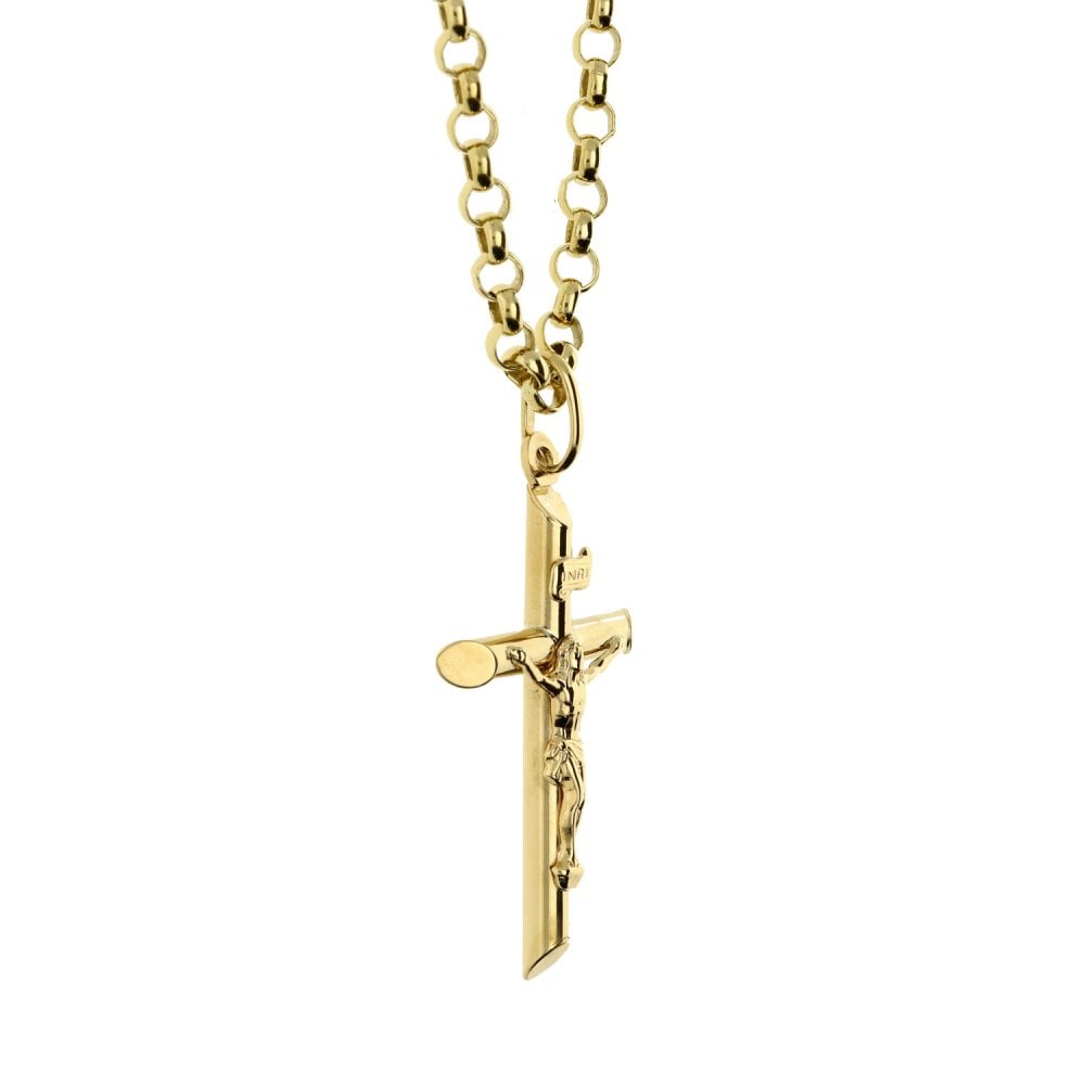 9ct Gold 20-inch Round Belcher Chain & Hollow Crucifix-12.4g