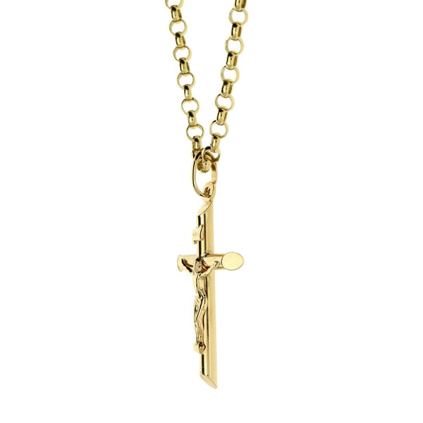 9ct Gold 20-inch Round Belcher Chain & Hollow Crucifix-12.4g
