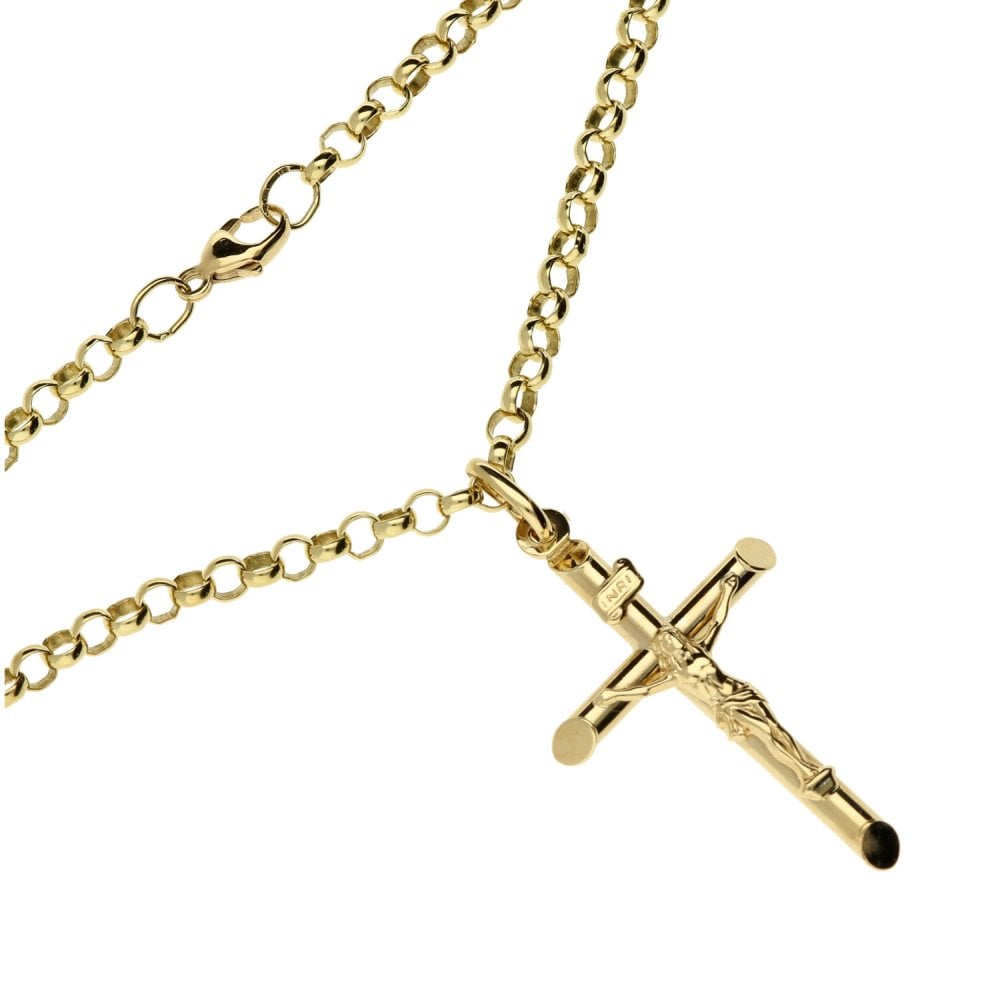 9ct Gold 20-inch Round Belcher Chain & Hollow Crucifix-12.4g