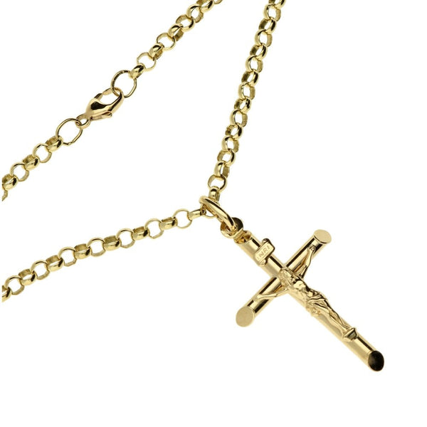 9ct Gold 20-inch Round Belcher Chain & Hollow Crucifix-12.4g