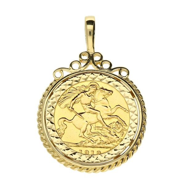 9ct Yellow Gold 1913 King George V Half-Sovereign Pendant - 7.1g