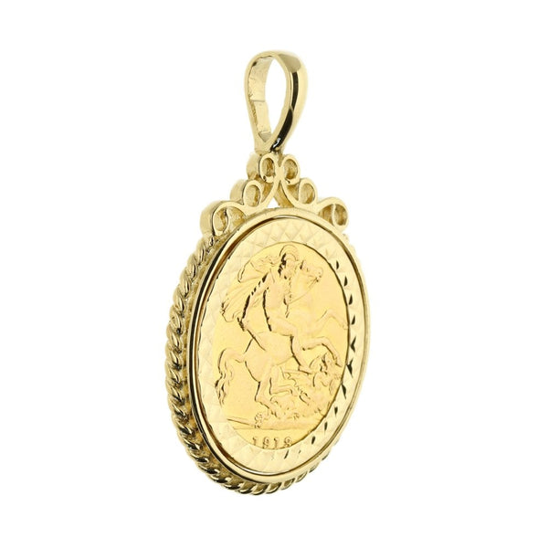 9ct Yellow Gold 1913 King George V Half-Sovereign Pendant - 7.1g