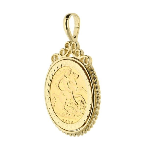 9ct Yellow Gold 1913 King George V Half-Sovereign Pendant - 7.1g