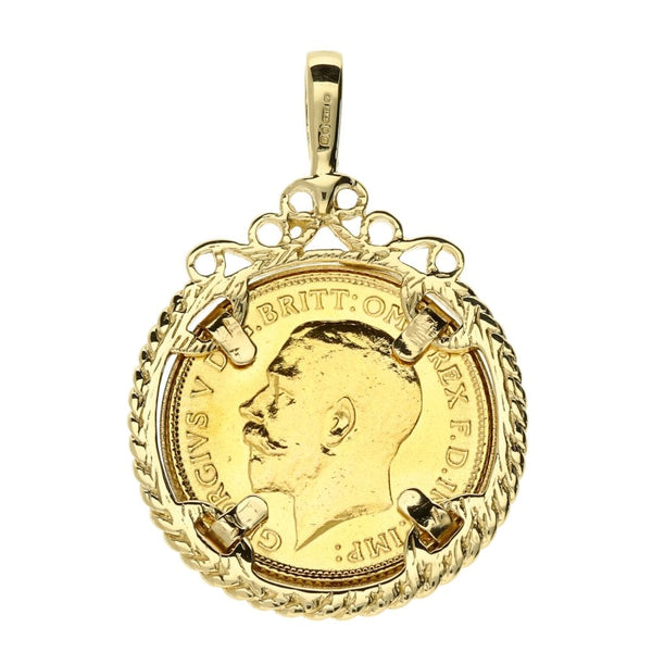 9ct Yellow Gold 1913 King George V Half-Sovereign Pendant - 7.1g