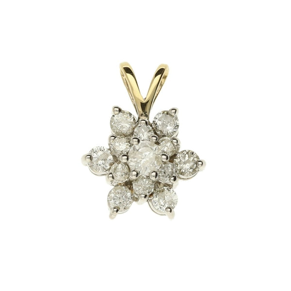 18ct Ladies Yellow Gold Double Petal Diamond Cluster Pendant