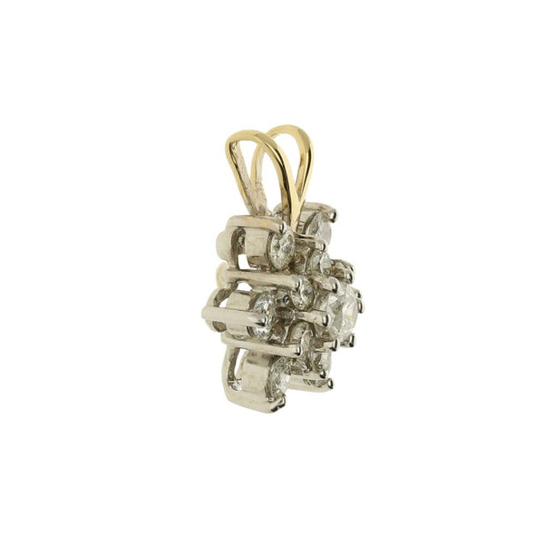 18ct Ladies Yellow Gold Double Petal Diamond Cluster Pendant