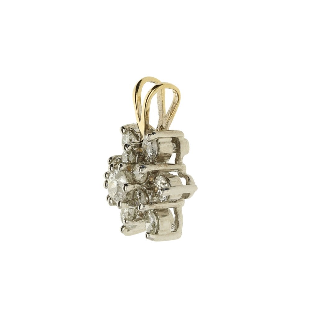 18ct Ladies Yellow Gold Double Petal Diamond Cluster Pendant
