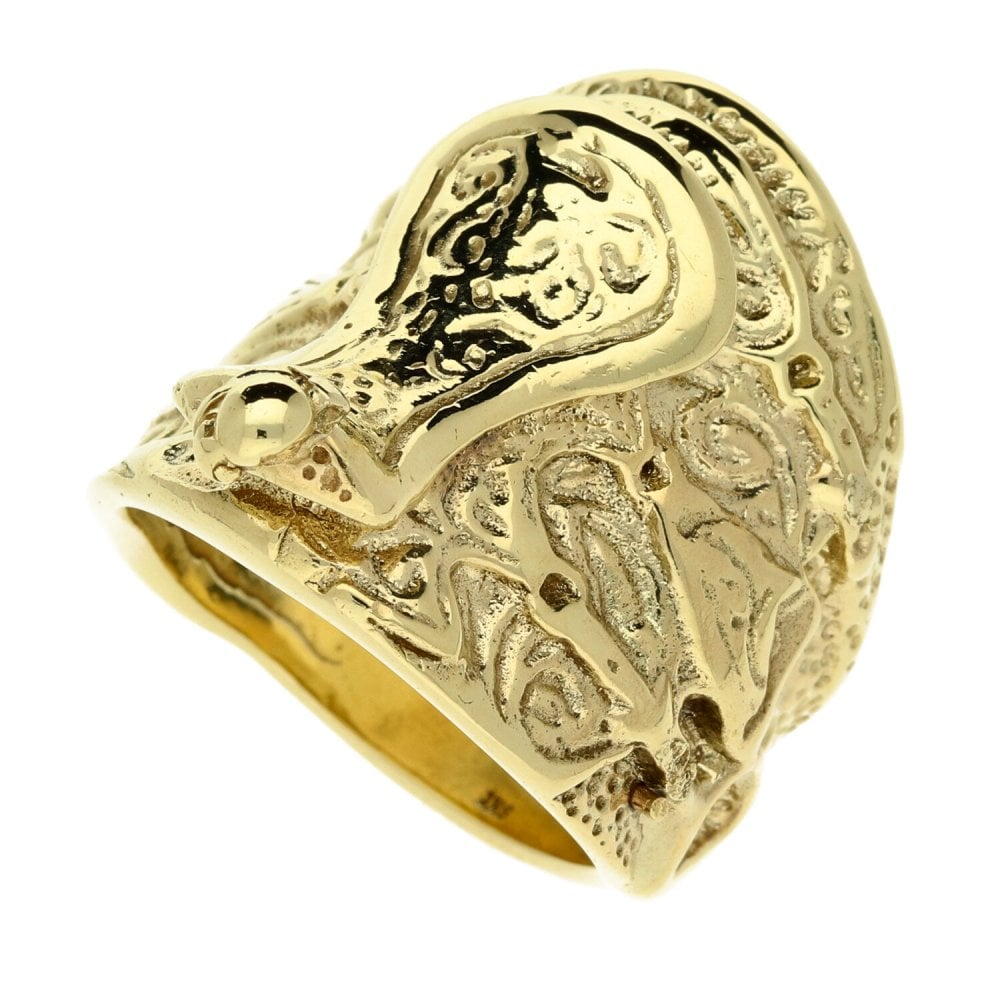 9ct Yellow Gold Gents Extra Heavy Saddle Ring - Size V