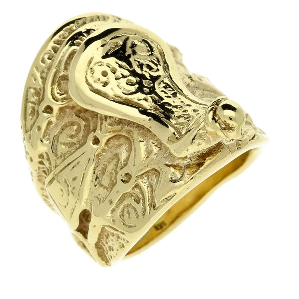 9ct Yellow Gold Gents Extra Heavy Saddle Ring - Size V