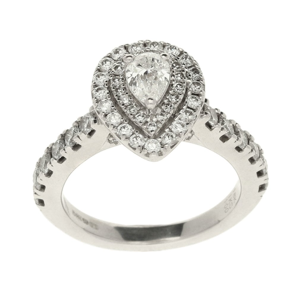 Ladies 18ct White Gold Pear Shape Cluster Ring - Size H½