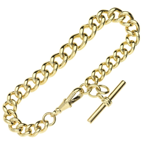 9ct Yellow Gold Gents Solid Albert Bracelet With T-Bar - 37.0g