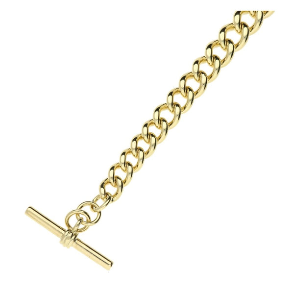 9ct Yellow Gold Gents Solid Albert Bracelet With T-Bar - 37.0g