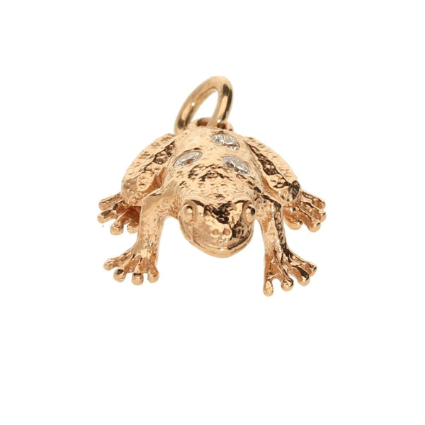 18ct Rose Gold Diamond Frog Pendant - 14x6x17mm - 0.10ct
