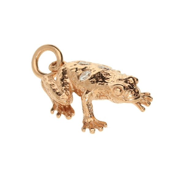 18ct Rose Gold Diamond Frog Pendant - 14x6x17mm - 0.10ct