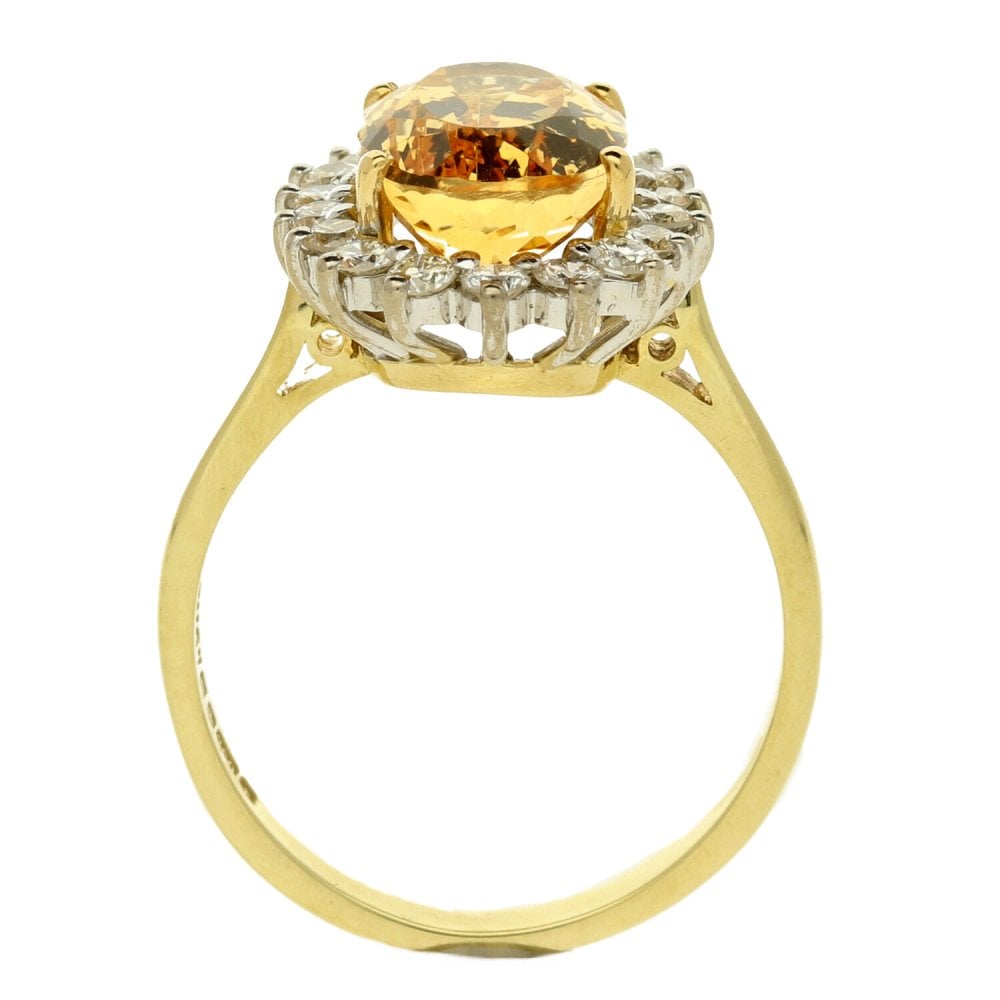 Ladies 18ct Yellow Gold Diamond & Topaz Cluster Ring - N½