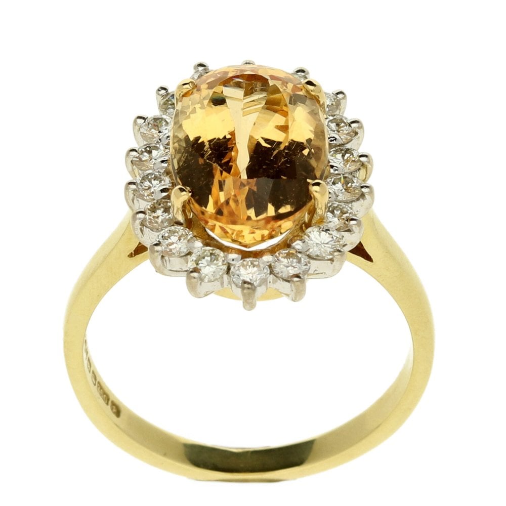 Ladies 18ct Yellow Gold Diamond & Topaz Cluster Ring - N½