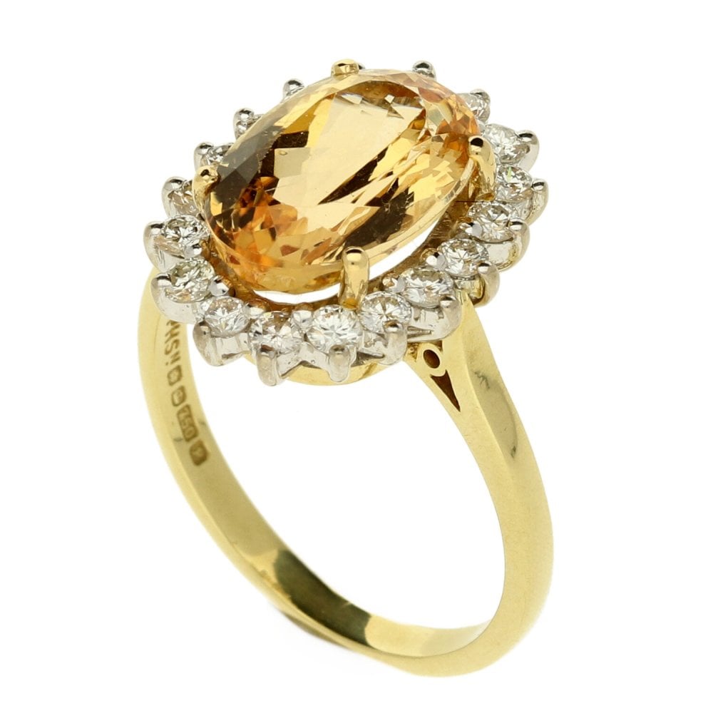 Ladies 18ct Yellow Gold Diamond & Topaz Cluster Ring - N½