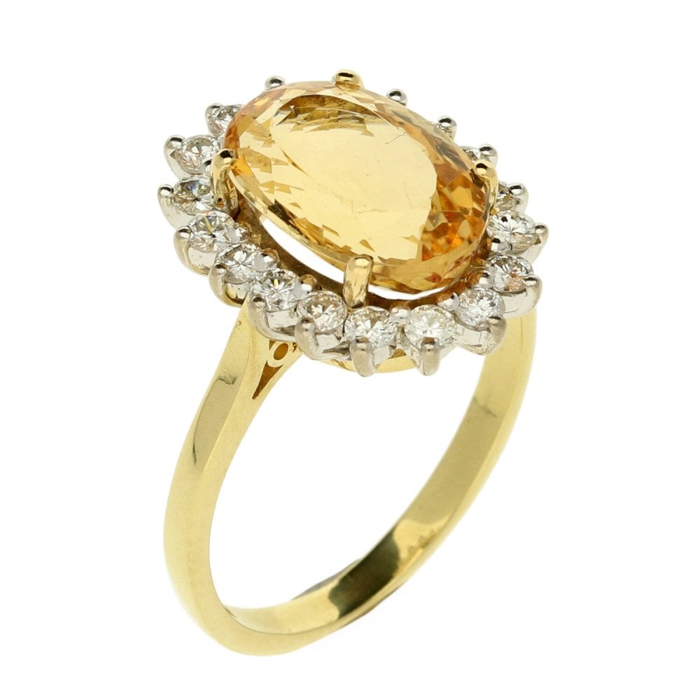 Ladies 18ct Yellow Gold Diamond & Topaz Cluster Ring - N½