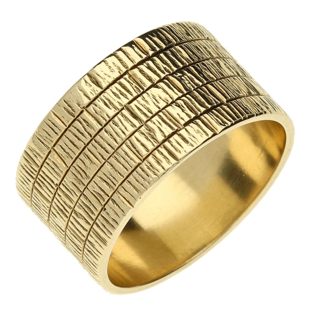 9ct Yellow Gold Ladies Bark-Brick Effect Wedding Ring - Size U½