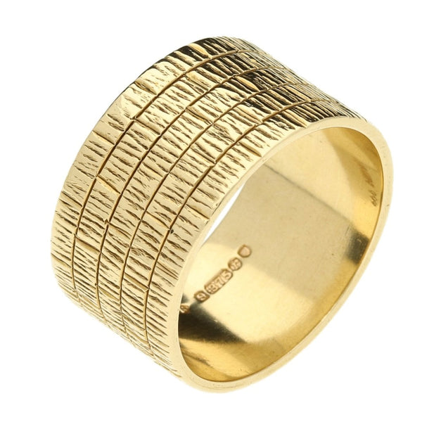 9ct Yellow Gold Ladies Bark-Brick Effect Wedding Ring - Size U½