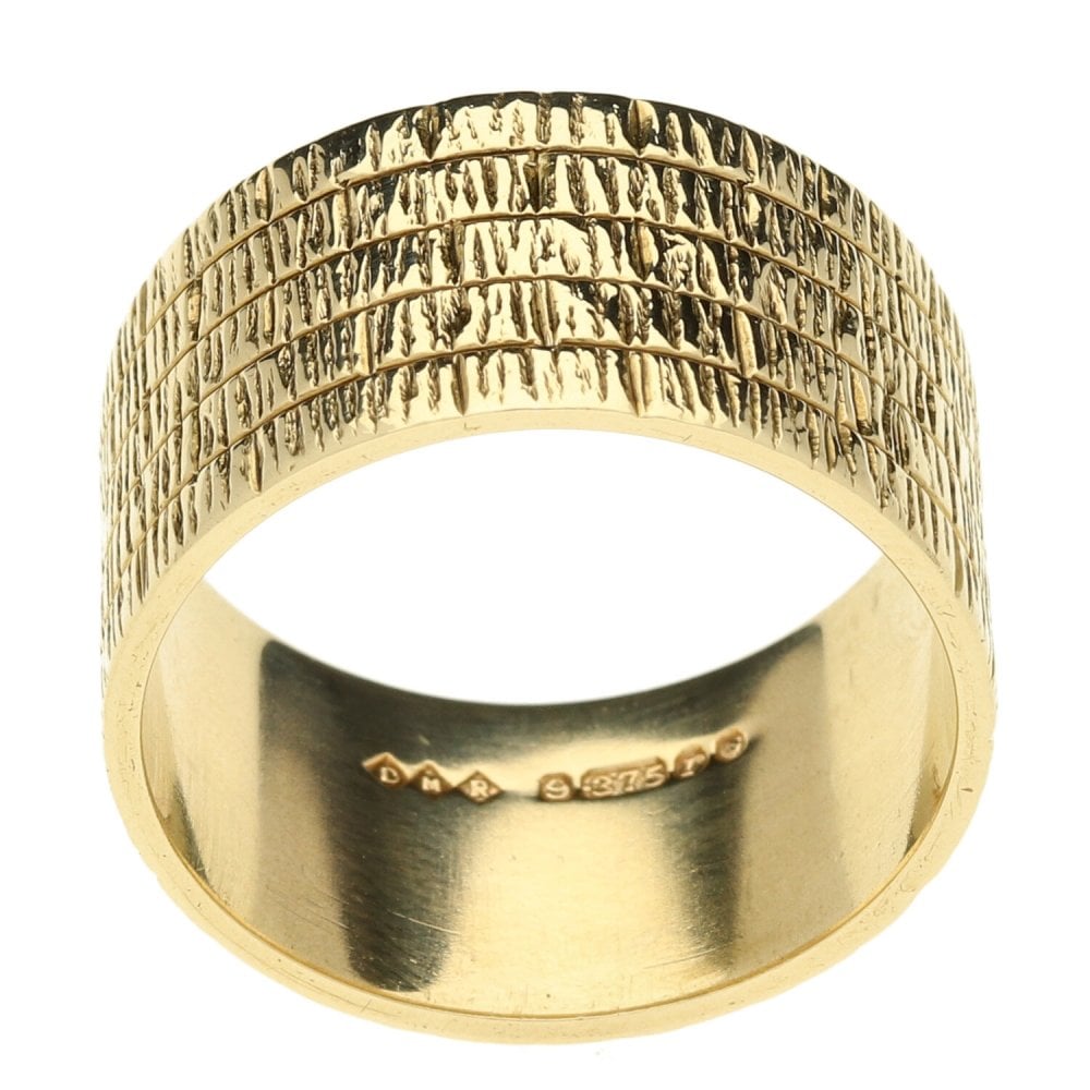 9ct Yellow Gold Ladies Bark-Brick Effect Wedding Ring - Size U½
