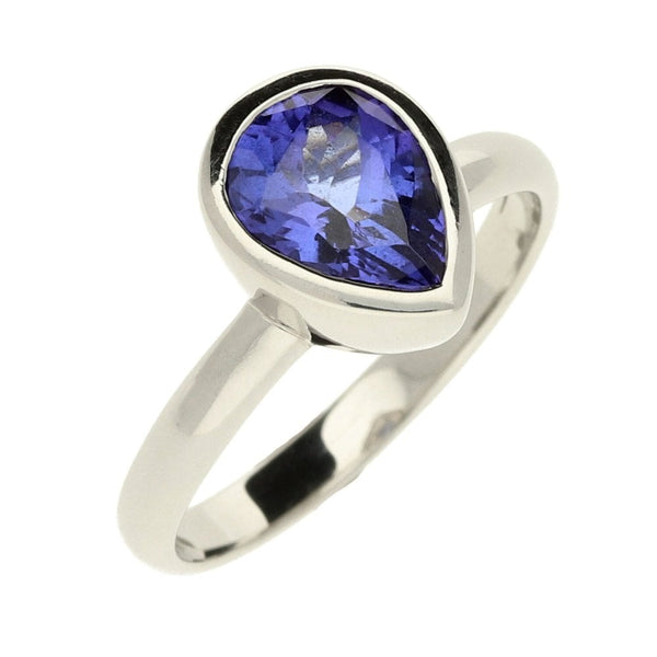 Ladies 18ct White Gold Blue Tanzanite Ring - Size O