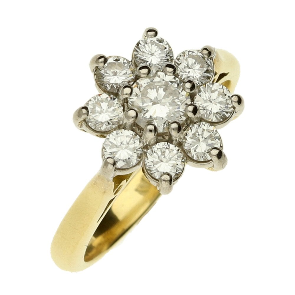 18ct Yellow Gold Diamond Cluster Ring - Size L