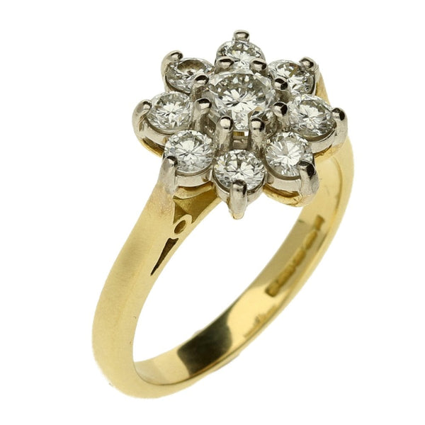 18ct Yellow Gold Diamond Cluster Ring - Size L