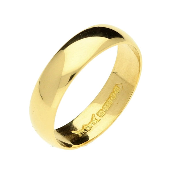 18ct Yellow Gold 5mm D-Shape Wedding Ring - Size O