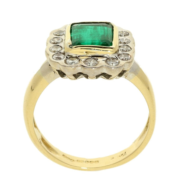 Ladies 18ct Yellow Gold Emerald & Diamond Cluster Ring - Size N