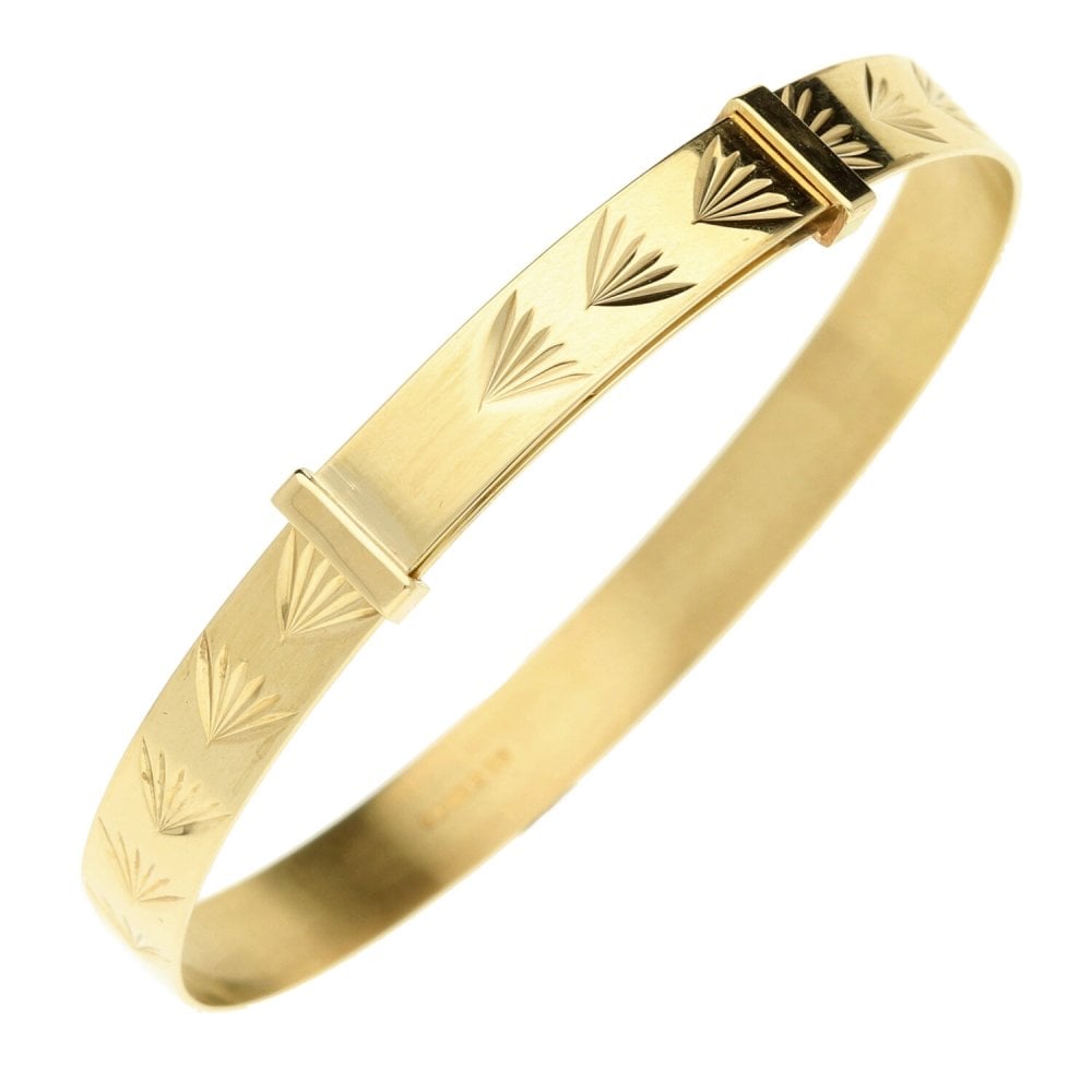 9ct Yellow Gold Solid Child Expandable Bangle - 4.2g