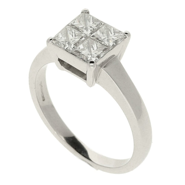 Ladies 18ct White Gold Tension Set Diamond Cluster Ring- size J