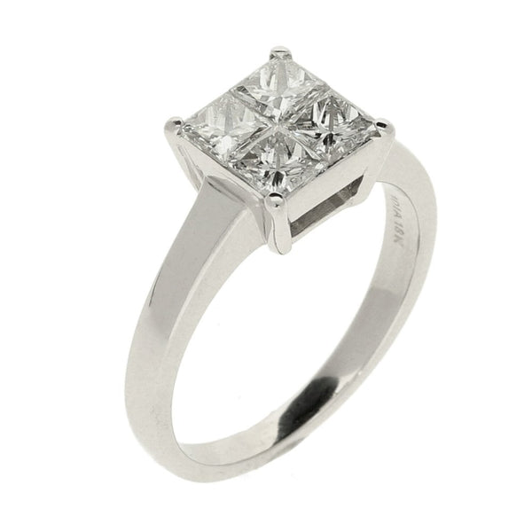 Ladies 18ct White Gold Tension Set Diamond Cluster Ring- size J