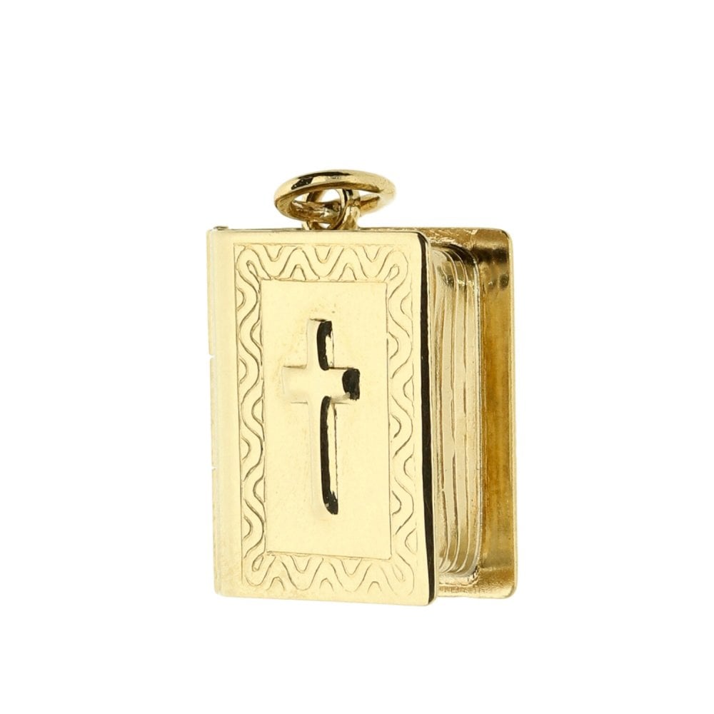 9ct Yellow Gold Cross Embossed Bible Charm