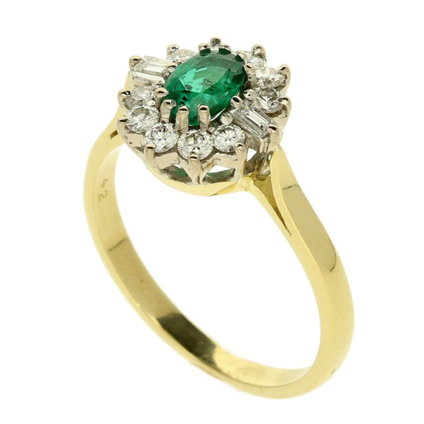 Ladies 18ct Yellow Gold Emerald & Diamond Cluster Ring-size O