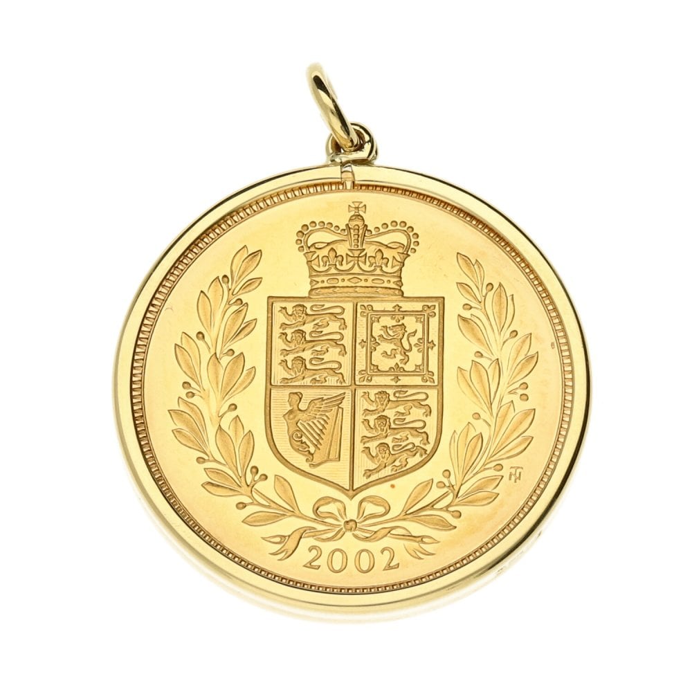 9ct Yellow Gold 2002 Full Sovereign Coin Pendant - 8.8g