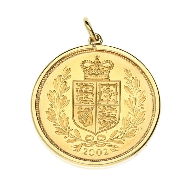 9ct Yellow Gold 2002 Full Sovereign Coin Pendant - 8.8g