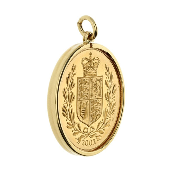 9ct Yellow Gold 2002 Full Sovereign Coin Pendant - 8.8g