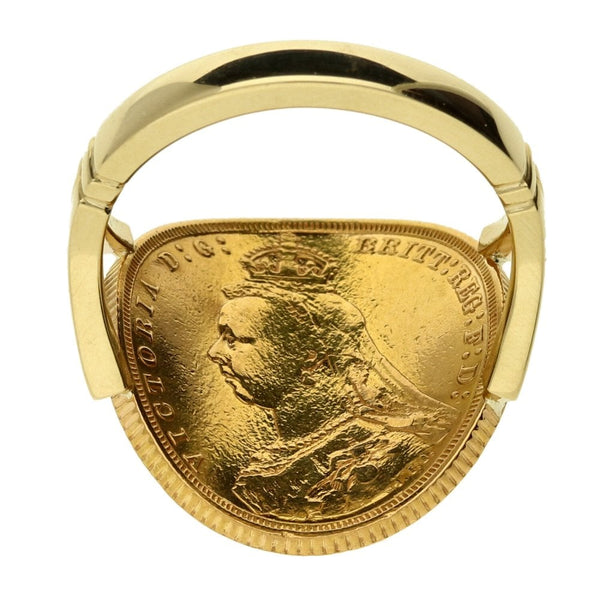 Gents 9ct Yellow Gold Full Bent Over Sovereign Ring 1892