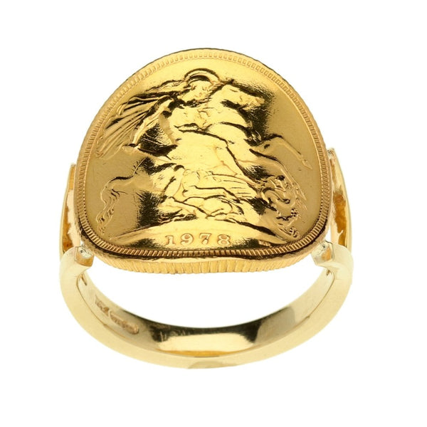 Gents 9ct Yellow Gold Full Sovereign Bent-Over Ring - Size R½