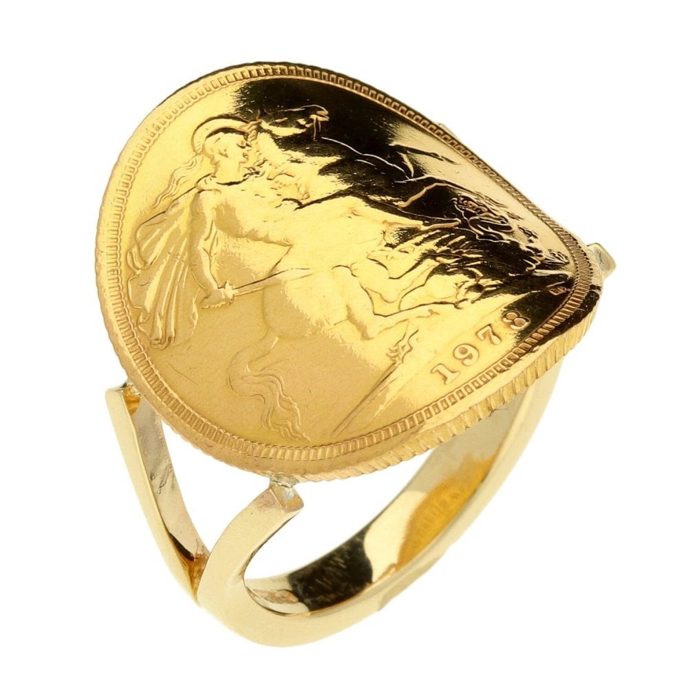 Gents 9ct Yellow Gold Full Sovereign Bent-Over Ring - Size R½