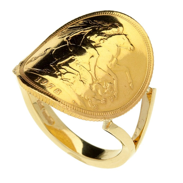 Gents 9ct Yellow Gold Full Sovereign Bent-Over Ring - Size R½
