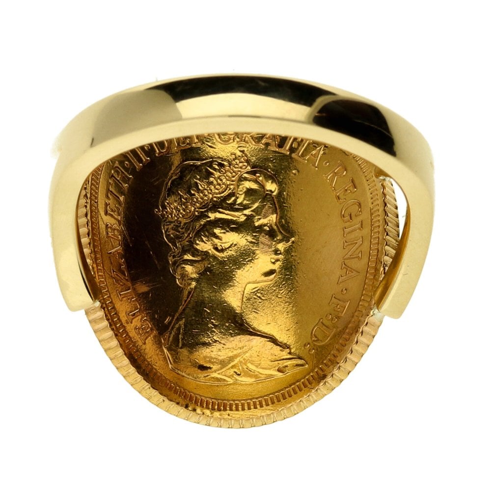 Gents 9ct Yellow Gold Full Sovereign Bent-Over Ring - Size R½