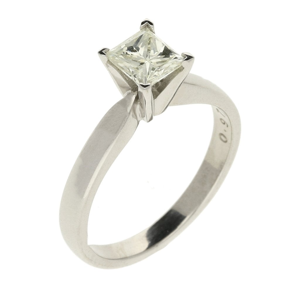 Ladies 18ct White Gold Princess Cut Diamond Ring - Size N